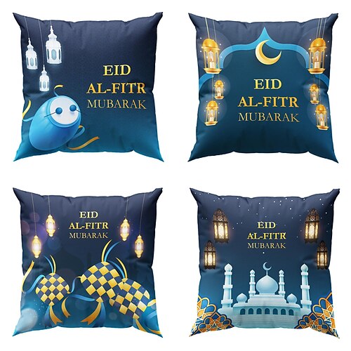 

Capa de almofada dupla lateral ramadã 4 peças eid mubarak capa de almofada quadrada decorativa macia para quarto sala de estar sofá cadeira lavável na máquina