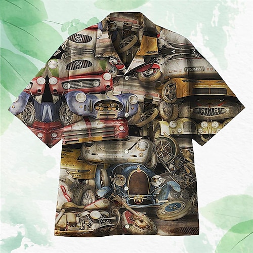 

Hombre Camisa camisa hawaiana Coche Estampados Cuello Vuelto Caqui Casual Festivos Manga Corta Abotonar Estampado Ropa Tropical Moda Hawaiano Suave