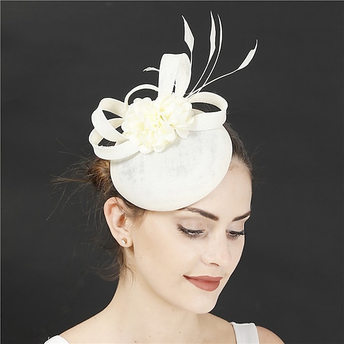 

fascinators Sinamay Bryllup Te Fest Kentucky Derby Hesteløp Damenes dag Mote Årgang Bryllup Med Fjær Blomster Hodeplagg Hodeplagg