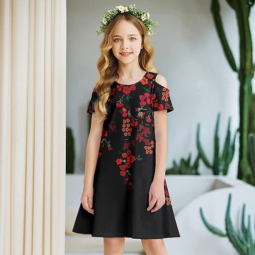 

vestido infantil para meninas unicórnio animal uma linha vestido férias diárias patchwork impressão rosa acima do joelho manga curta vestidos doces verão solto 3-12 anos