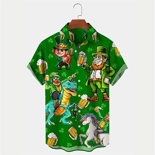 

Herren Hemd Hawaiihemd Sommerhemd Karikatur Grafik-Drucke St. Patricks Day Umlegekragen Grün Outdoor Strasse Kurze Ärmel Button-Down Bedruckt Bekleidung Tropisch Modisch Hawaiianisch Designer