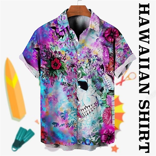 

Hombre Camisa camisa hawaiana Floral Cráneos Estampados Cuello Vuelto Morado Verde Trébol Gris Calle Casual Mangas cortas Abotonar Estampado Ropa Tropical Deportes Ropa de calle Design