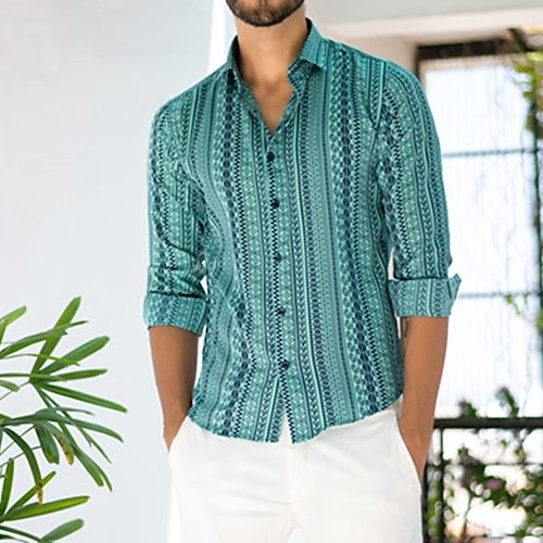 

Homme Chemise Rayé Imprimés Photos Col rabattu Bleu Extérieur Plein Air manche longue Bouton bas Imprimer Vêtement Tenue Sportif Mode Vêtement de rue Design