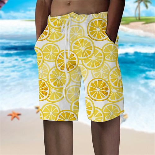 

Herre Sommer shorts Strandshorts Hængende Shorts Snørelukning Elastisk Talje Grafisk Frugt Åndbart Blød Korte Afslappet Daglig Ferie Gade Hawaiiansk Gul Rød Mikroelastisk