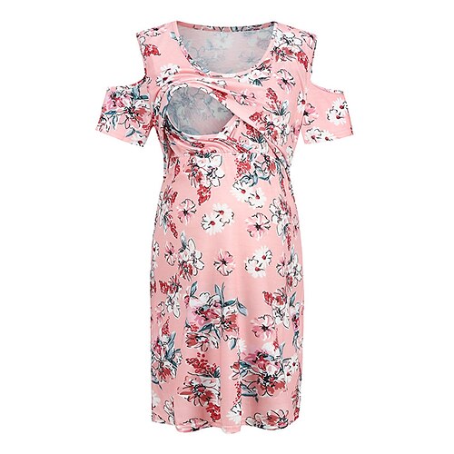 

kvinners barselgenser kjole fritidsgenser kjole slire genser kjole blomstergenser kjole blomster midi genser kjole kortermet print rund hals mote utendørs rosa vår sommer s m l xl