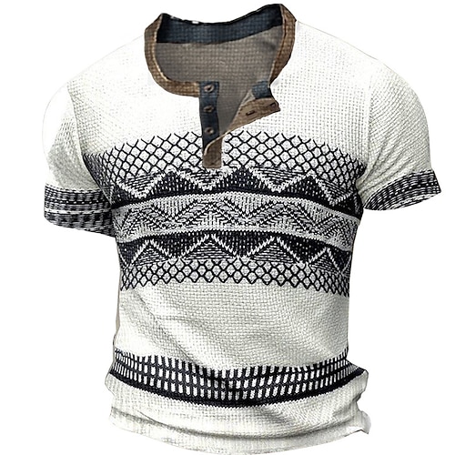 

Herre Vaffel Henley-skjorte T-skjorter Grafisk Bohem Henley Klær 3D-utskrift utendørs Avslappet Kortermet Knapp Grunnleggende Mote Designer