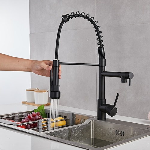 Kitchen Sink Mixer Faucet Pull Down Sprayer, Single Lever Pull Out Taps, 360 ° Swivel Cold Hot Water Brass Tap Golded Chrome Black