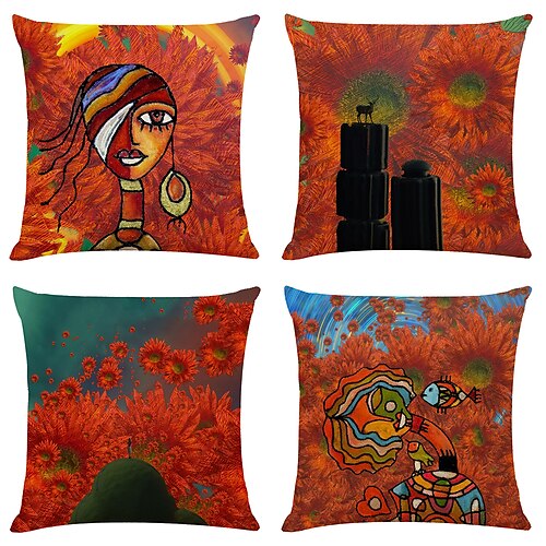 

Doppelseitiger ethnischer Kissenbezug, 4 Stück, rote Blume, weicher dekorativer quadratischer Kissenbezug, Kissenbezug für Schlafzimmer, Wohnzimmer, Sofa, Couchstuhl, hochwertige Qualität,