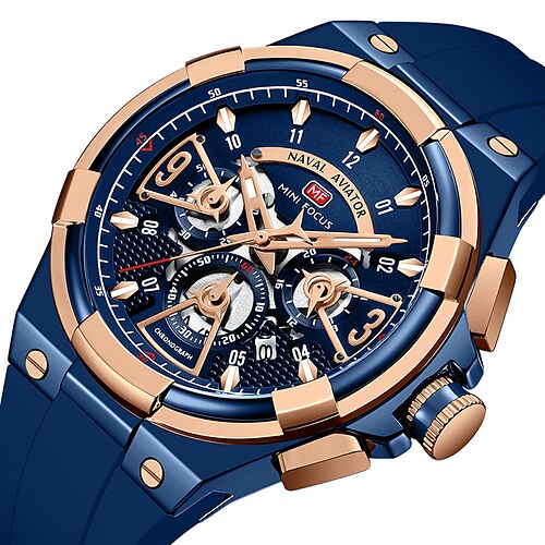 

MINI FOCUS Masculino Relógios de Quartzo Relógio de Pulso Mostrador Grande Exterior Esportivo Relógio Casual Três Fusos Horários Calendário Cronógrafo IMPERMEÁVEL Pulseira de Silicone Assista