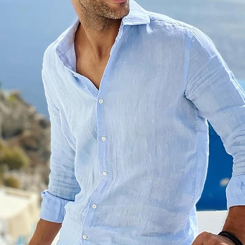 Men's Linen Shirt Summer Shirt Beach Shirt Blue Green Beige Long