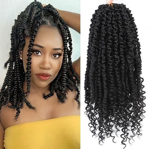 

Passion Twist Häkelhaar12 Zoll 9 Packungen Vorgedrehtes Passion Twist Haar Weiches, vorgeschlungenes und vorgedrehtes Häkelhaar für schwarze FrauenKurze schwarze lockige Häkelzöpfe