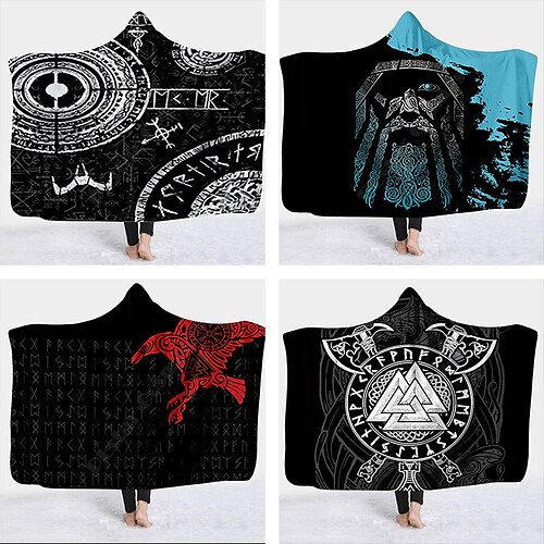 

vichingo tatuaggio figura cappuccio coperta adulto colorato bambini lana sherpa coperta indossabile microfibrafunnyblanket