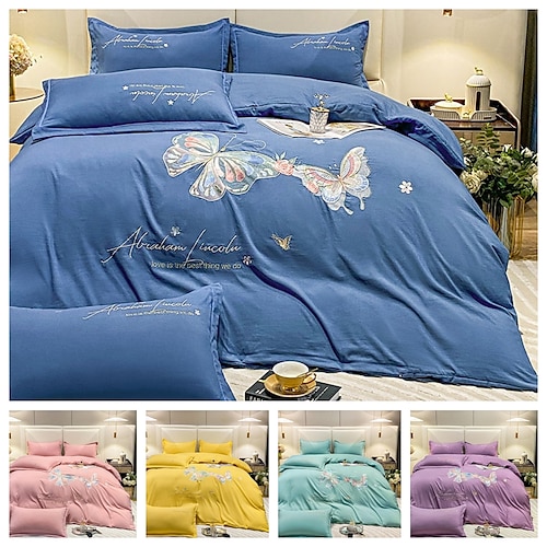 

conjunto de edredón de mariposa juego de cama bordado tamaño king patrón de mariposa bordada 4 piezas conjunto de edredón de mariposa de país texturizado botánico 1 funda nórdica 1 sábana 2 fundas de