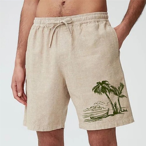 

Men's Shorts Summer Shorts Beach Shorts Baggy Shorts Drawstring Elastic Waist Graphic Coconut Tree Breathable Soft Short Casual Daily Holiday Streetwear Hawaiian Yellow Green Micro-elastic