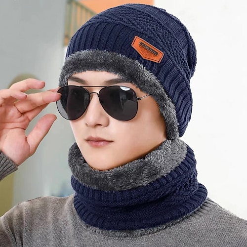 

Men's Beanie Hat Knit Beanie Beanies Navy Black Knitted Fleece Classic Timeless Outdoor Dailywear Pure Color Warm