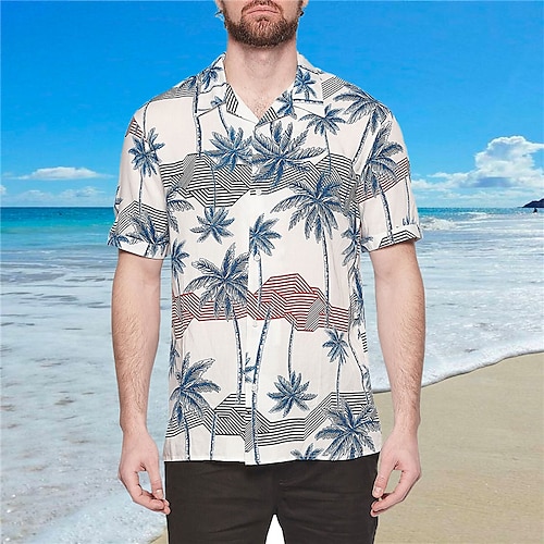 

Homens Camisa Social Camisa havaiana Coqueiro Estampas Abstratas Aberto para a Lateral Azul Casual Feriado Manga Curta Botão para baixo Imprimir Roupa Tropical Moda Roupa de rua Havaiana