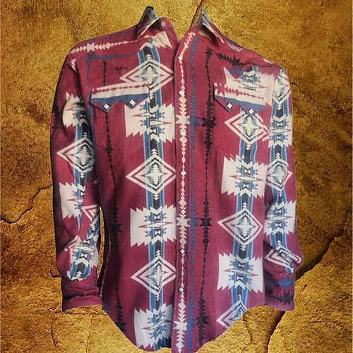 

Hombre Camisa Tribal Estampados Geometría Cuello Vuelto Vino Exterior Calle Manga Larga Abotonar Estampado Ropa Deportes Moda Ropa de calle Design