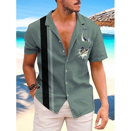 

Per uomo Camicia Camicia hawaiana A strisce Stampe astratte Prodotti per pesci Collare cubano Verde chiaro Rosso Verde Bianco Bianco Blu scuro Informale Hawaiano Manica corta Bottone giù Stampa