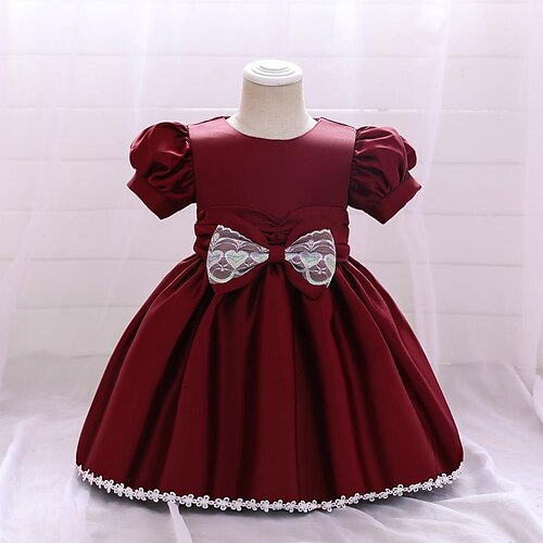 

Bambino (1-4 anni) Da ragazza Vestito da festa Tinta unica Vestito a pieghe Al ginocchio Vestito Prestazioni Nodo della cravatta Girocollo Senza maniche Adorabile Vestito 3-7 anni Primavera Vino