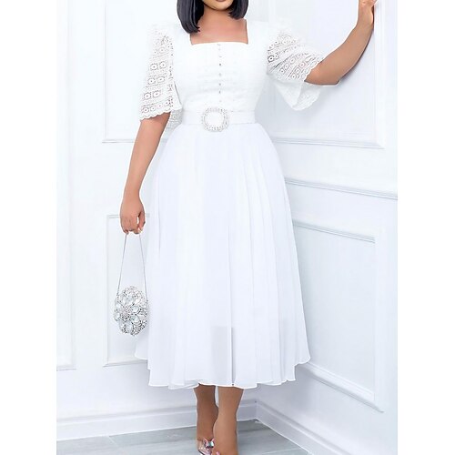

Per donna Vestito da festa Abito di pizzo Vestito nero Vestito longuette Nero Bianco Mezza manica Colore puro Collage Estate Primavera Autunno Squadrata Festa Ufficio Invitati del matrimonio Da mare