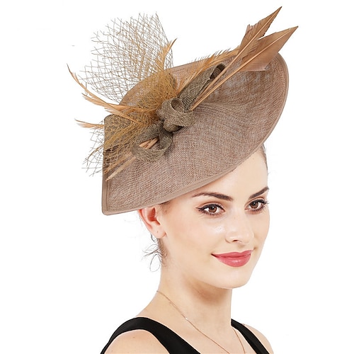 

fascinators Sinamay Bryllup Te Fest Kentucky Derby Hesteløp Damenes dag Årgang Retro Rød Håndlaget Med Fjær Hodeplagg Hodeplagg