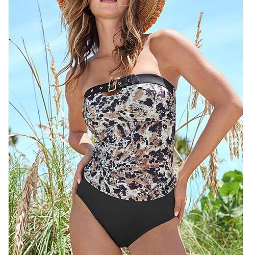 

Mujer Bañadores Tankini 2 piezas Normal Traje de baño 2 Piezas Estampado Graphic Negro Trajes de baño Deportes Verano