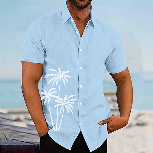 

Herre Skjorte Hawaii skjorte Kokos palme Grafiske tryk Aftæpning Sort Hvid Navyblå Blå Kakifarvet udendørs Gade Kort Ærme Knap ned Trykt mønster Tøj Hør Sport Mode Gade Designer