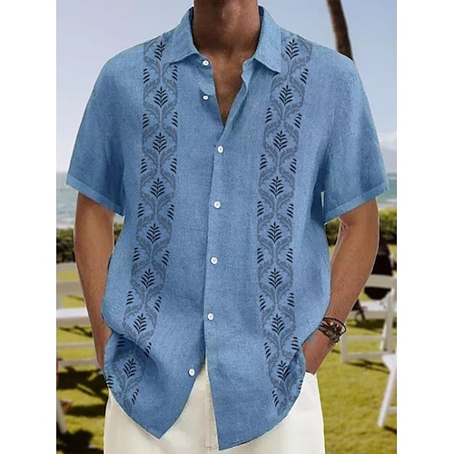 

Hombre Camisa camisa hawaiana Estampados Geometría Cuello Vuelto Azul Piscina Exterior Calle Mangas cortas Abotonar Estampado Ropa Lino Deportes Moda Ropa de calle Design