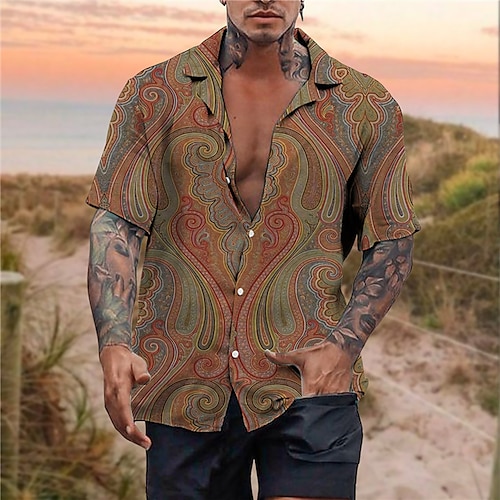 

Homens Camisa Social Camisa havaiana Floral Estampas Abstratas Aberto para a Lateral Amarelo Azul Roxo Casual Feriado Manga Curta Botão para baixo Imprimir Roupa Tropical Moda Boho Roupa de rua