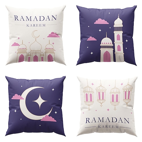 

Ramadan doppio lato copertura del cuscino 4pc eid mubarak morbido cuscino quadrato decorativo federa federa per camera da letto divano del soggiorno divano poltrona qualità superiore lavabile in