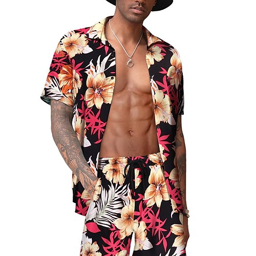 

Homme Chemise Chemise hawaïenne Floral Imprimés Photos Col rabattu Rouge Bleu Plein Air Casual Manches courtes Bouton bas Imprimer Vêtement Tenue Tropique Sportif Vêtement de rue Design