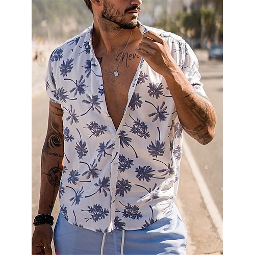 

Homens Camisa Social Camisa havaiana Coqueiro Estampas Abstratas Aberto para a Lateral Branco Rua Casual Manga Curta Botão para baixo Imprimir Roupa Linho Tropical Moda Roupa de rua Havaiana