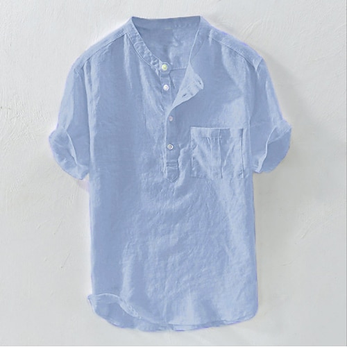 Men's Linen Shirt Summer Shirt Beach Shirt White Yellow Army Green Short Sleeve Plain Collar Street Causal Clothing Apparel