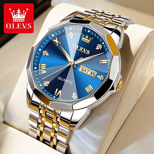 

OLEVS 9931 Quartz Dual Calendar Luxury Diamond Dial Men Wristwatches Business Stainless Steel Strap Waterproof Watch
