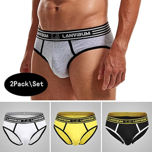 Herr 2 förpackningar Kalsong Polyester Andningsfunktion Mjuk Färgblock Medium Midja Svart Vit