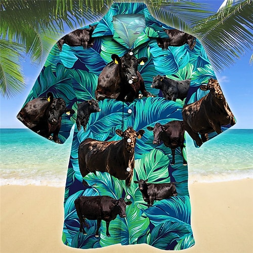 

Per uomo Camicia Camicia hawaiana Stampe astratte Mucca Foglie Collo ripiegabile Blu Informale Per eventi Manica corta Bottone giù Stampa Abbigliamento Tropicale Di tendenza Hawaiano Morbido