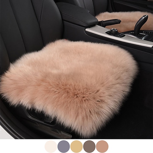 

Funda de cojín de asiento de coche de piel de oveja, cojín de asiento de felpa para sillón, fundas de asiento de lana largas de lujo para coche, silla de oficina y sillón