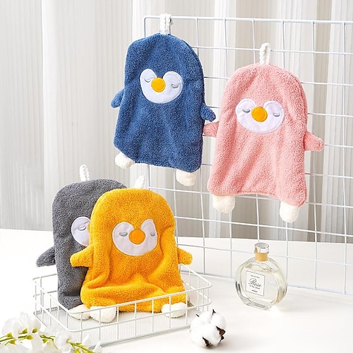 

Cartoon Children's Little Penguin Hand Towel Can Be Hung Toilet Rag Coral Fleece Thickened Face Handkerchief