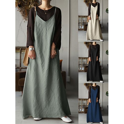 

Per donna Abito in cotone e lino Abito casual Vestito maxi Misto cotone Essenziale Classico Esterno Giornaliero Con bretelline Schiena scoperta Senza maniche Estate Primavera 2023 Standard Nero Blu