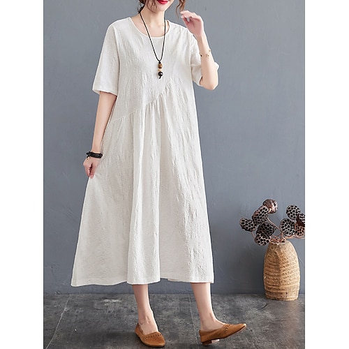 

Dame Afslappet påklædning Skift Kjole Ensfarvet kjole Vanlig Patchwork Lomme Rund hals Midikjole Mode Basale udendørs Daglig Halvlange ærmer Løstsiddende Hvid Rød Blå Sommer Forår M L XL 2XL