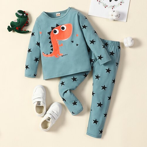 

2 pezzi Bambino (1-4 anni) Unisex Completo Vestito Dinosauro Manica lunga Impostare Giornaliero Autunno Blu turchese