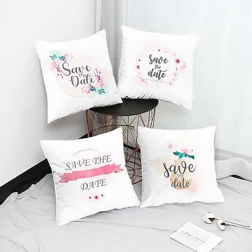 

Wedding Double Side Pillow Cover 4PC Save the date Soft Decorative Square Cushion Case Pillowcase for Bedroom Livingroom Sofa Couch Chair Superior Quality Machine Washable