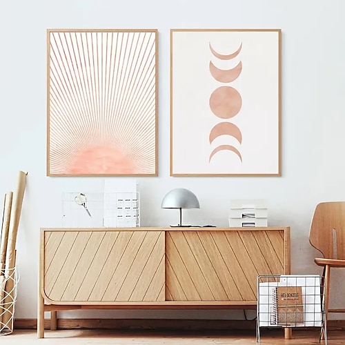 

1 Panel Abstract Landscape Wall Art Paintings Boho Themed Mid Century Canvas Wall Art Minimalist Sun And Moon Wall Art Painting Bedroom Wall Decor Frameless