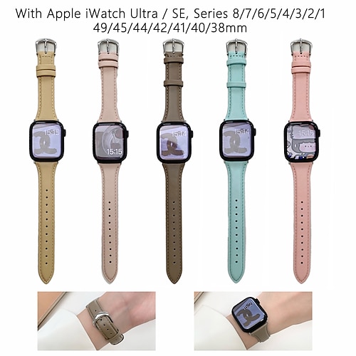 

Compatible con Apple Watch Correa 38mm 40mm 41mm 42mm 44mm 45mm 49mm Lujo Escabroso Ajustable Cuero Auténtico correa de repuesto para Serie iwatch Ultra 8 7 6 5 4 3 2 1 SE