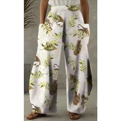 

Dame Bred Bukseben Bukser Posete Svart Gul Rød Mote Ferie Helg Sidelommer Bred Bukseben Mikroelastisk Full lengde Blad S M L XL 2XL
