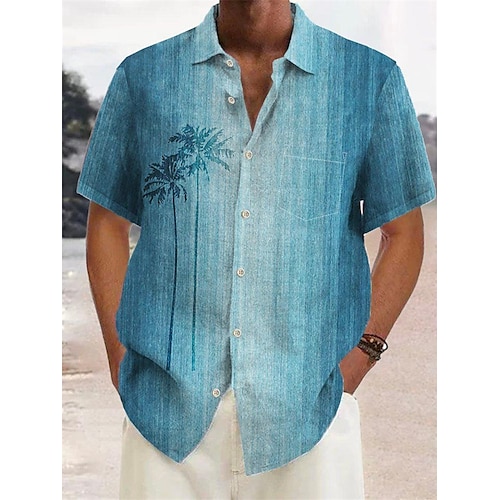 

Herren Hemd Hawaiihemd Sommerhemd Farbverlauf Kokosnussbaum Grafik-Drucke Umlegekragen Blau Outdoor Strasse Kurze Ärmel Button-Down Bedruckt Bekleidung Tropisch Modisch Hawaiianisch Designer