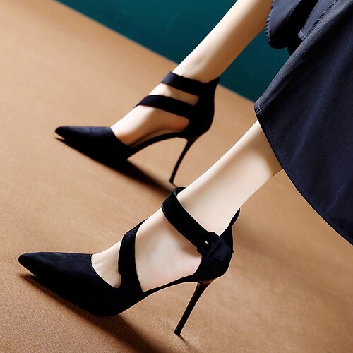 

Mujer Sandalias Tacones de aguja Tacón de Aguja Dedo Puntiagudo Sensual Ante Tira de tobillo Negro Beige