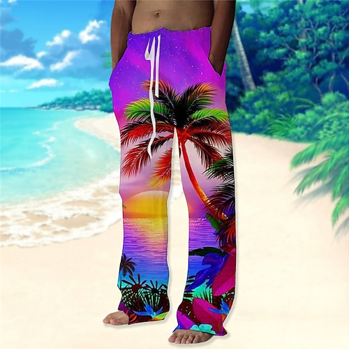 

Per uomo Pantaloni Pantaloni estivi Pantaloni da spiaggia A cordoncino Vita elastica Gamba dritta Albero di cocco Stampe astratte Spray Comfort Informale Giornaliero Per eventi Hawaiano Originale Blu