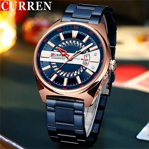 

CURREN Men Quartz Watch Large Dial Business Wristwatch Analog Luminous Calendar Date Waterproof Stainless Steel Strap Watch