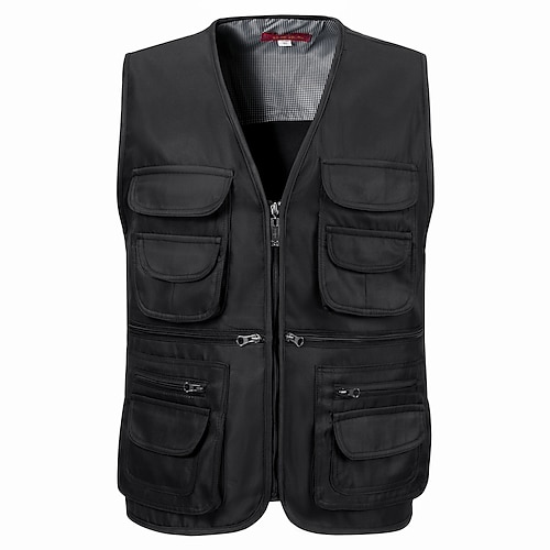 Men's Fishing Vest Hiking Vest Sleeveless Vest / Gilet Top Outdoor  Breathable Multi Pockets Sweat wicking Wear Resistance Cotton Black Army  Green Fishing Beach Camping / Hiking / Caving 2024 - $23.99